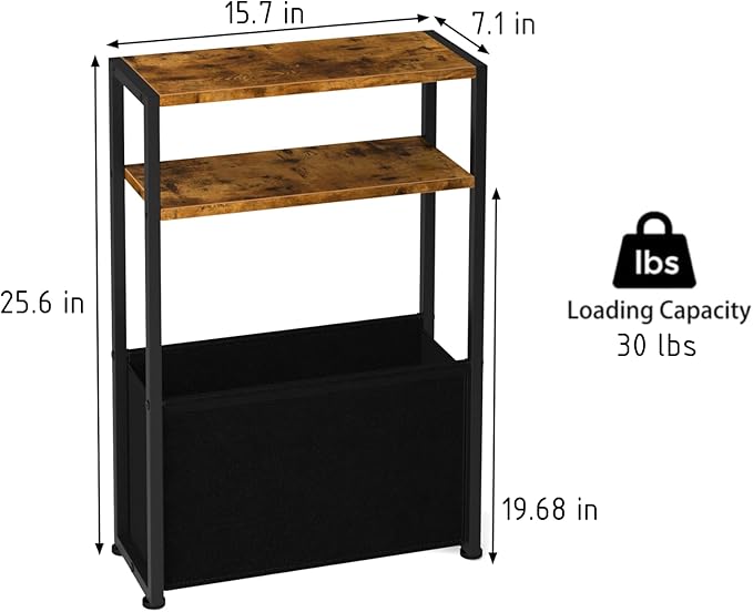 Narrow Side Table, Slim End Tables with Fabric Basket, Skinny Table for Small Spaces, Thin Bedside Table for Living Room, Bedroom-Ruum Studio Home