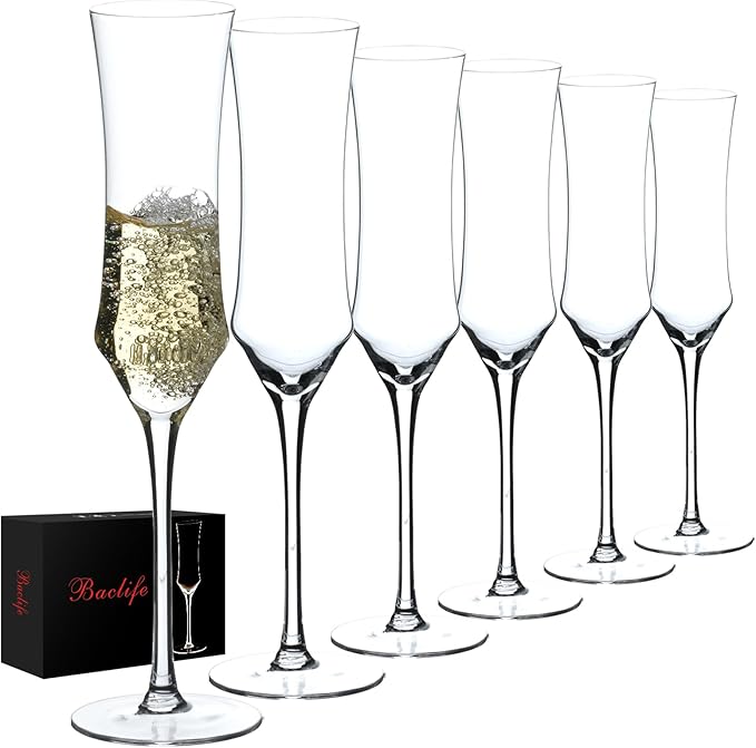 Champagne Flutes Set of 6 - Hand Blown Crystal Champagne Glasses With Long Stem - 7 oz Elegant Sparkling Wine Stemware - Unique Gift for Birthday,Wedding,Mother's Day,Housewarming-Ruum Studio Home