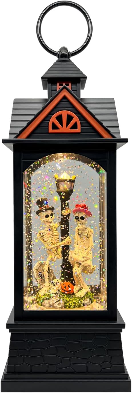 Halloween Snow Globe Lantern with 6 Hour Timer,Halloween Decorations Indoor for Home,Halloween Decor,USB or Battery Powered for Halloween Lanterns,Halloween Skeleton-A-Ruum Studio Home