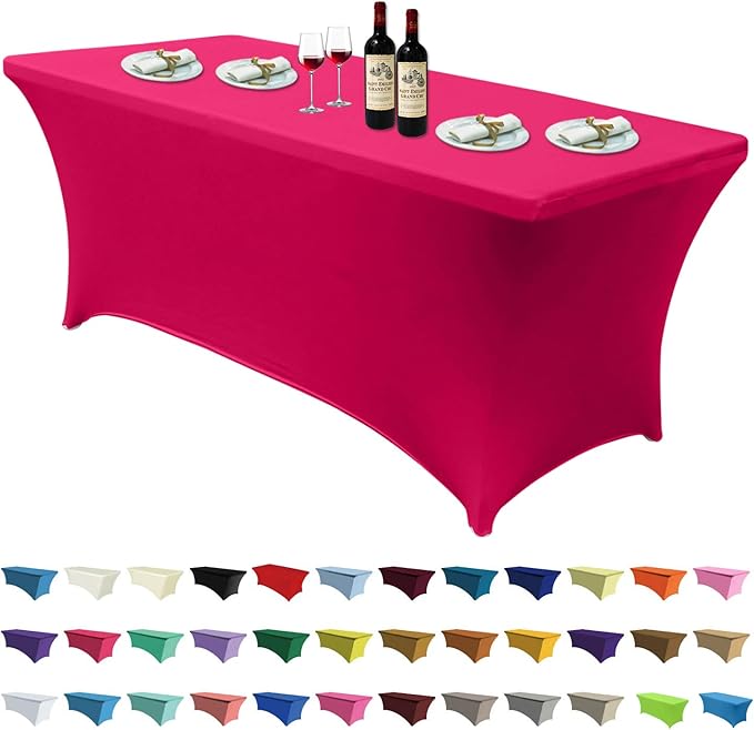 ABCCANOPY 6 FT Spandex Table Cover Stretch Fitted Wrinkle Resistant Tablecloth Reuse for Rectangular Folding Table Patry Event Wedding Banquet Protector Magenta-Ruum Studio Home