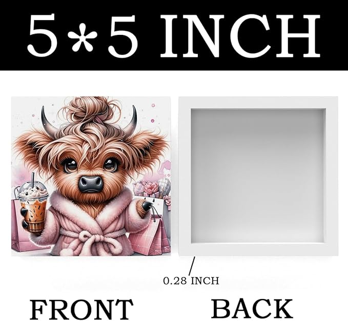 Highland Cow Winter Decor, Highland Cow Gifts for women, Highland Cow Baby Decor, Highland Cow Nursery Decor, Wooden Box Decor Sign for Home Farmhouse Office Living Room Table Shelf Tiered-Ruum Studio Home