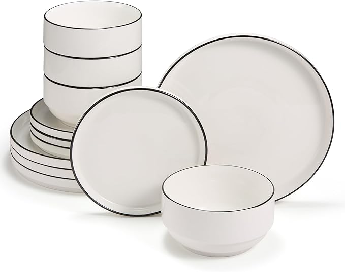 Ceramic Dinnerware Set, 12-Piece Service for 4, Round, Microwave and Dishwasher Safe, Cambridge Classics (French)-Ruum Studio Home