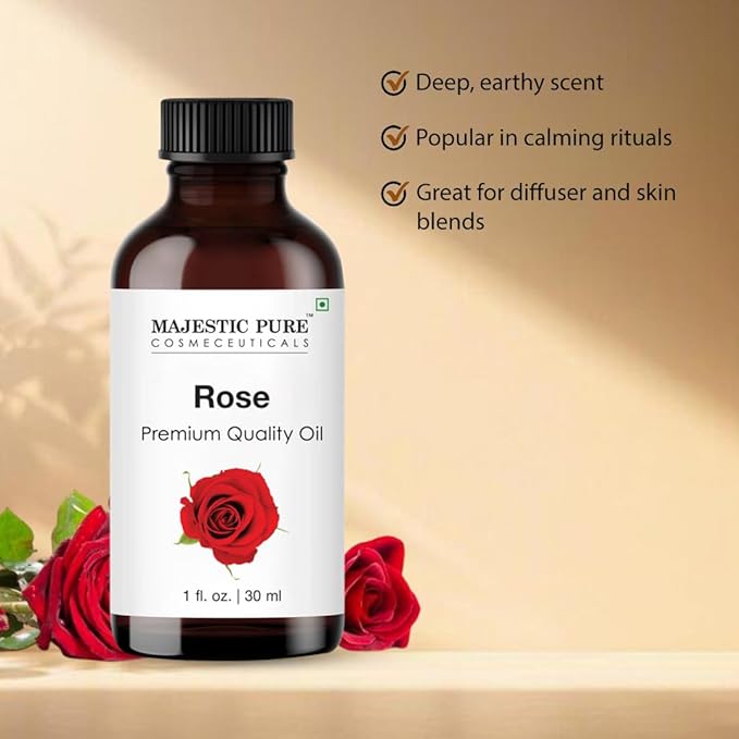 Majestic Pure Rose Essential Oil with Glass Dropper - 1 Fl Oz - 100% Pure and Natural Rose Oil - Premium Grade Essential Oils for Diffuser, Aromatherapy, Soap and Candle Making-Ruum Studio Home