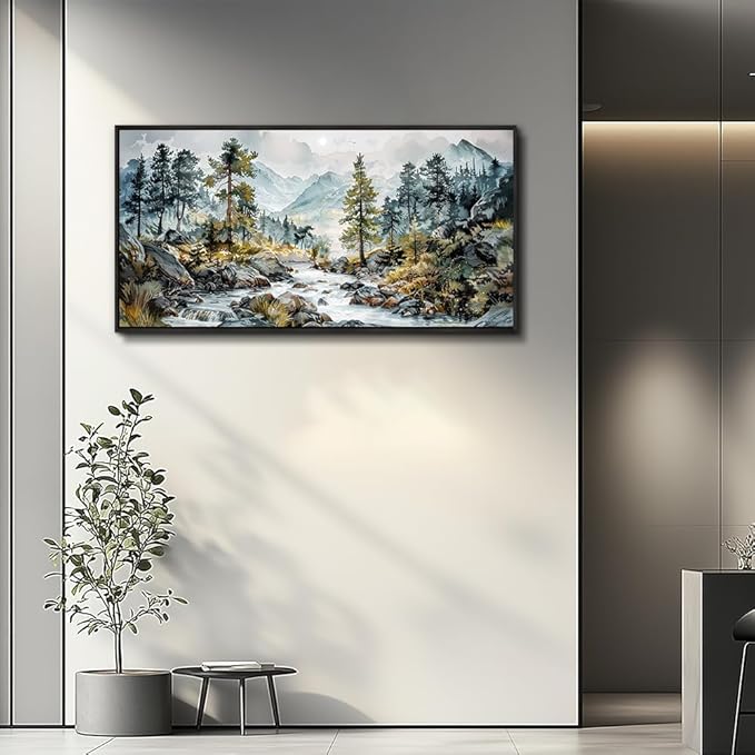 PHAOHUAXM Large Wall Art For Bedroom Wall Decor For Living Room Office Home Decoration Rivulet View Painting Forest Tree Landscape Watercolour Canvas Pictures Ready To Hang Black Framed 20x40 In-Ruum Studio Home