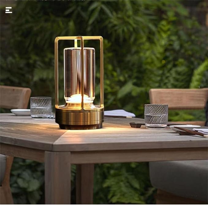 Portable Metal Table Lamp for Indoor/Outdoor ,Rechargeable Cordless LED Lamp, 3-Colour Infinitely Dimming Battery Powered Small Desk Lamp, Restaurant/Bedroom/Bar/Coffee Shop/Camping Light (Gold)-Ruum Studio Home