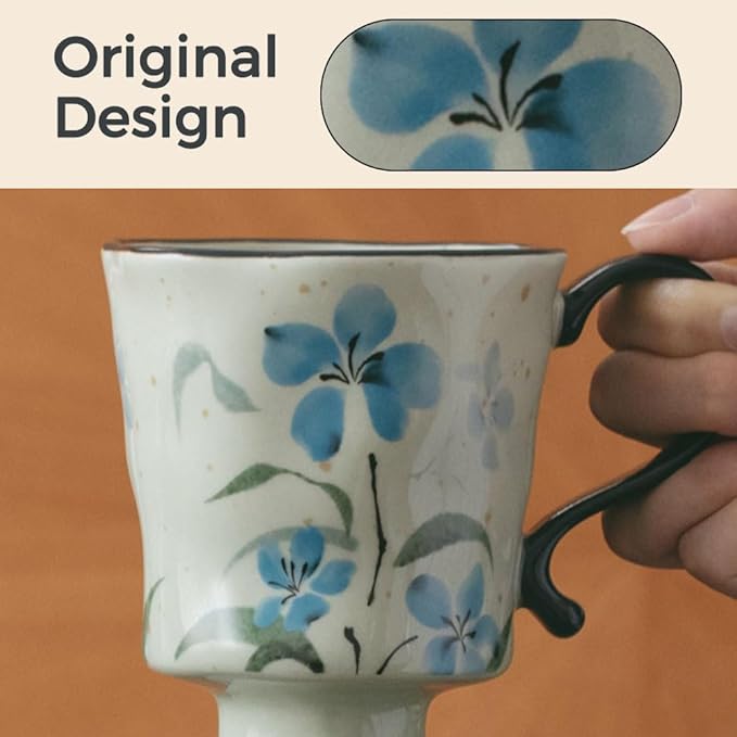 360ml -12.17oz Painted Forget-Me-Not Floral Ceramic Mug - Cute Coffee Cup for Latte, Espresso - Gift for Women, Dishwasher Safe-Ruum Studio Home