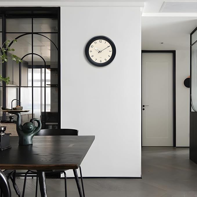 Kesin Wooden Wall Clock 12 Inch Silent Non Ticking Wall Clocks Battery Operated Simple Modern Small Analog Clocks Decorative for Kitchen, Living Room, Home,Bedroom, Office (Black)-Ruum Studio Home