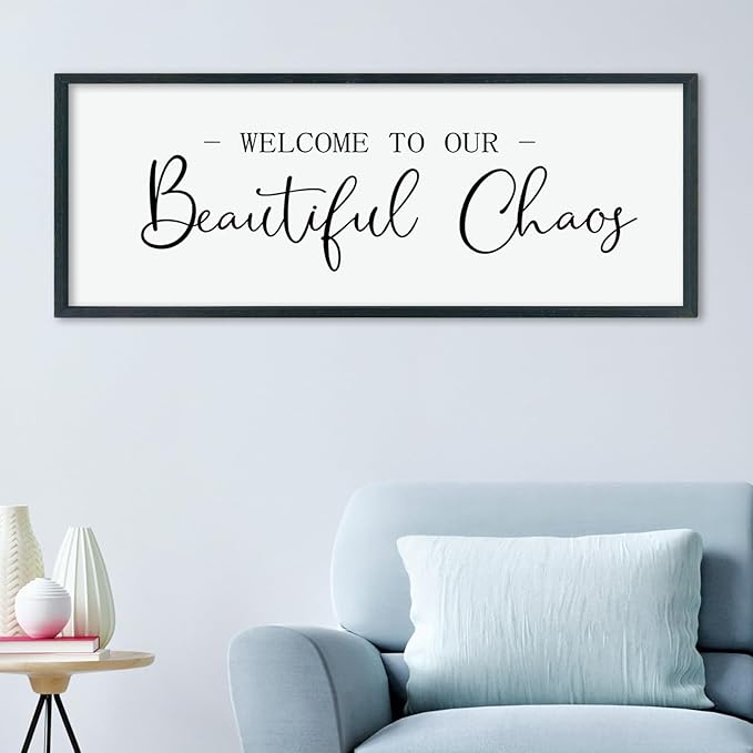 LuZhiQiang Welcome To Our Beautiful Chaos Sign Wall Decor 40"×15" for Home Living Room Entryway Bedroom Large Wood Framed Wall Hanging Art (Black)-Ruum Studio Home