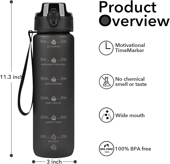 32oz Motivational Water Bottles with Time Marker & Fruit Strainer, Transparent Gradient Color Water Bottle with Times to Drink, Leakproof & BPA Free, Reusable Bottle with Strap (No Straw)-Ruum Studio Home