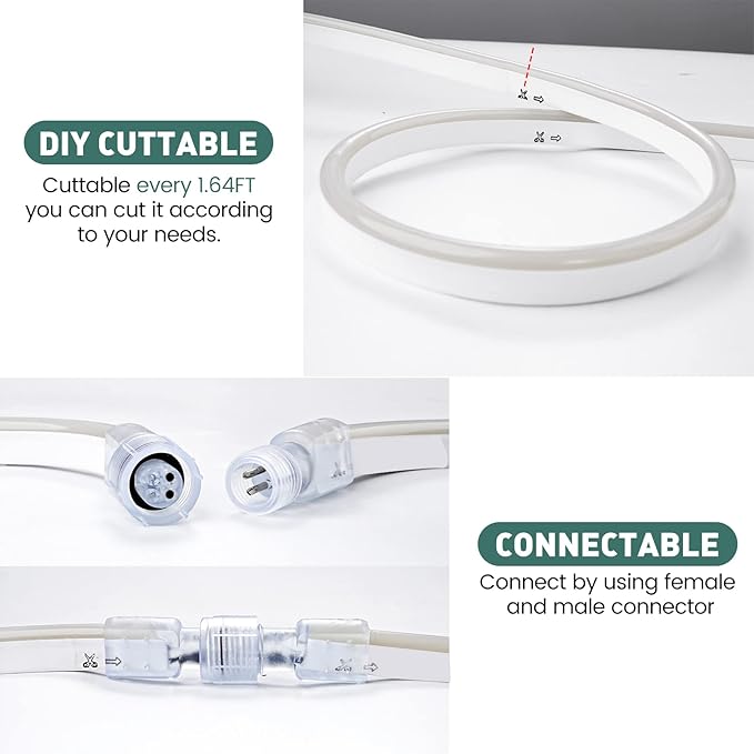 GZBtech Flexible LED Neon Rope Lights 132FT,AC 110-120V Waterproof Strip Light, 120 LEDs/M Cuttable Connectable Neon Lighting for Indoor Outdoor Home Decor/Commercial Building Use-Warm White 40M-Ruum Studio Home