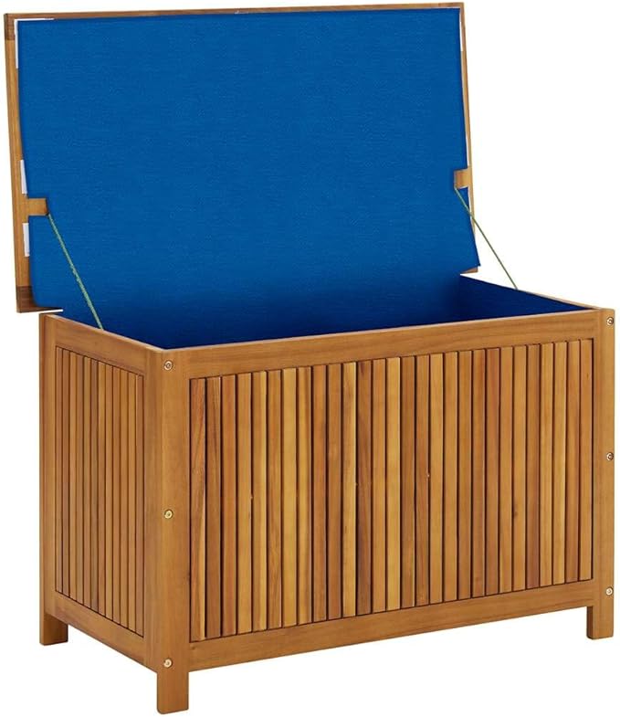 vidaXL Wooden Deck Box - Outdoor Teak Storage Chest, Ideal for Patio Furniture Cushions, Pool Accessories, Garden Tools - Water-Resistant Bag Inside - 35.4''x19.7''x22.8'', Solid Acacia Wood-Ruum Studio Home
