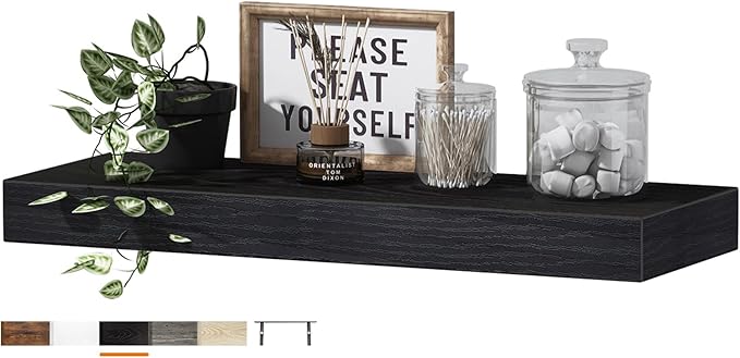 QEEIG Floating Shelf for Wall Bathroom Shelves Bedroom Kitchen Living Room Farmhouse Small Book Shelf 16 inch Set of 1, Black (015-B1)-Ruum Studio Home