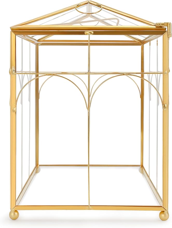 Handmade Glass Planter Terrarium with Lid, Indoor Tabletop Centerpiece Display Box Modern Decor DIY Gift Plant Terrarium Container for Succulent Cacti Air Plants Flower (Gold)-Ruum Studio Home