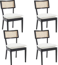Rattan Dining Chairs Set Of 4 , Mid Century Modern Black Wooden Cane Back Chairs with Removable Sherpa Cushion , Retro Farmhouse Upholstered Kitchen & Dining Room Chairs for Restaurant Living Room-Ruum Studio Home