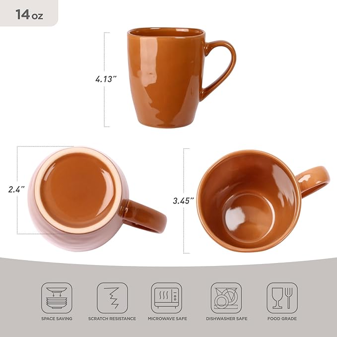 famiware Aurora Coffee Mugs, 14oz Mug Set of 4, Stoneware Mug, Cups for Kitchen, Cappuccino, Latte, Reactive Glaze, Microwave Safe, Scractch-resistant, Brown-Ruum Studio Home
