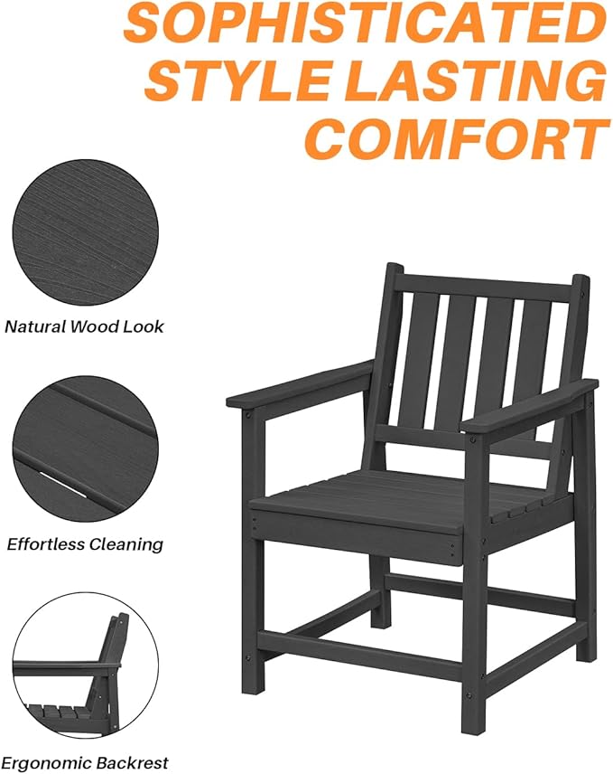 Patio Dining Chair Set of 2, HDPE Outdoor Dining Chair, Ergonomic HDPE Dining Chairs with Deep Seating, All Weather Outdoor Chairs Furniture for Backyard, Deck, Garden, Poolside, Obsidian-Ruum Studio Home