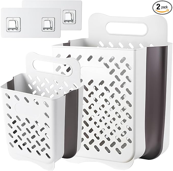 Plastic Collapsible Hanging Laundry Baskets with Carry Handle, Space-Saving Wall Hanging Laundry Basket Durable Tall Folding Plastic Laundry Hamper Waterproof Dirty Clothes Organizer XL+L-Ruum Studio Home