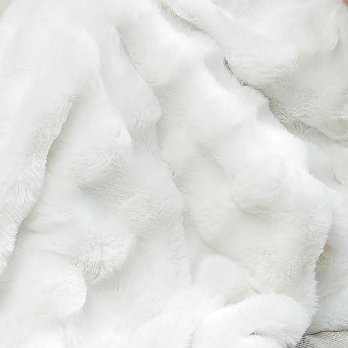 RYNGHIPY Faux Fur Throw Blanket Double Sided Thick and Warm Plush Fluffy Faux Rabbit Fur Decoration for Couch Sofa Chair and Bed Cream Winter Blanket (Ivory, 63''x79'')-Ruum Studio Home