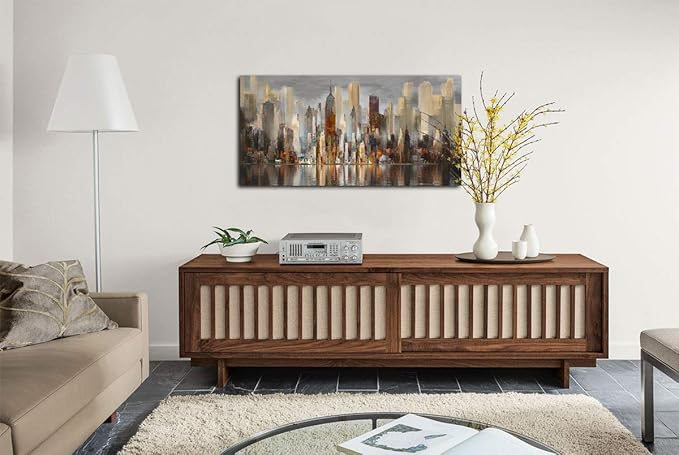 Wall Decorations Framed Large Cityscape New York Wall Decor Canvas Prints Abstract Brown City Theme Paintings Modern Canvas Wall Art for Living Room Bedroom Big Size 29x58-Ruum Studio Home