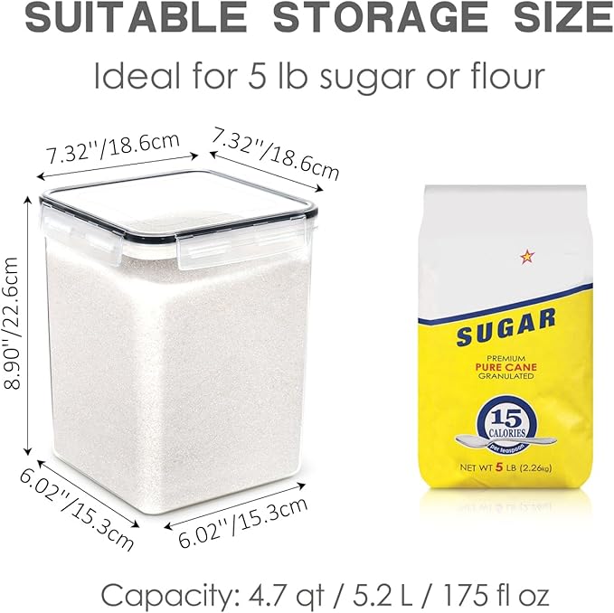Large Food Storage Containers with Lids Airtight 5.2L /176Oz, for Flour, Sugar, Baking Supply, 3PCS BPA Free Plastic Canisters for Kitchen Pantry Organization-Ruum Studio Home