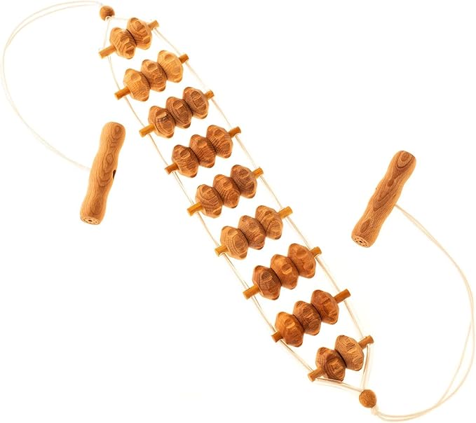 2 Pcs Wooden Sturdy Lymphatic Drainage Roller & Back Massager with Ropes, Maderotherapy, Body Sculpting- Recommended by Professionals (Roller & Massager)-Ruum Studio Home