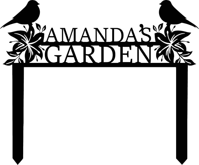 Personalized Metal Garden Name Sign with Flowers and Birds, Custom Yard Sign with Stake-Ruum Studio Home