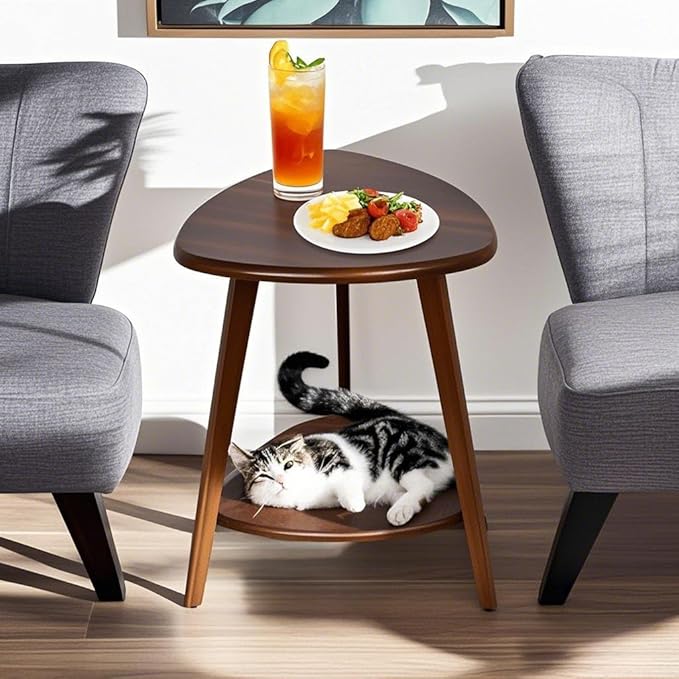 Modern End Table, Wood Side Table with Storage Shelf, End Table for Living Room, Small Side Tables for Small Spaces, Solid Wood Legs, Brown-Ruum Studio Home