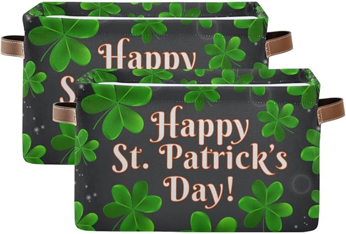 Storage Basket Happy St Patrick's Day Cube Storage Bins Organizer Bag Collapsible Closet Shelf Baskets with handle for Baby Cloth Pet Toy Book 14.2×10.2×8.3 IN-Ruum Studio Home