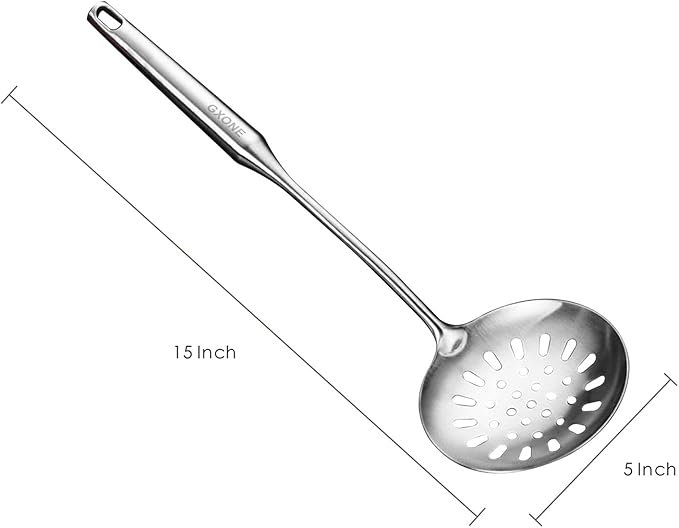 Skimmer Slotted Spoon,304 Stainless Steel Slotted Spoon, Handle Mesh Food Strainer Stainless Steel Colander with Hollow Handle Heat Resistant Cooking Tool,Silver/15.1Inch-Ruum Studio Home