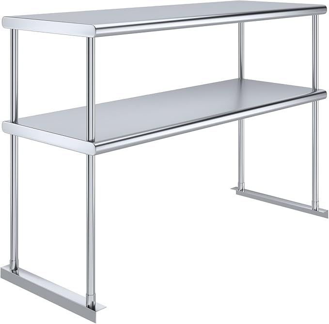 AmGood Stainless Steel Double-Tier Shelf | Work Table Overshelf | NSF Certified | Fits Over Tables | Many (48 in. Long x 18 in. Deep)-Ruum Studio Home