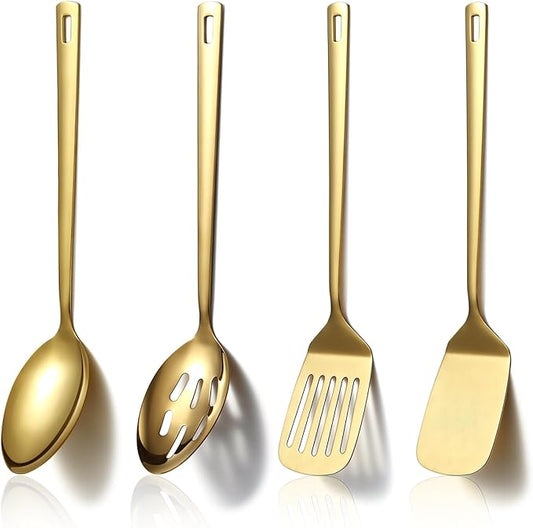 Homquen Gold Kitchen Utensils Set 4pcs, Titanium Gold Plating Stainless Steel Cooking Utensils Set, Kitchen Tools Spatulas Set, Cooking Spoons, Home Essentials Kitchen Gadgets Accessories-Ruum Studio Home