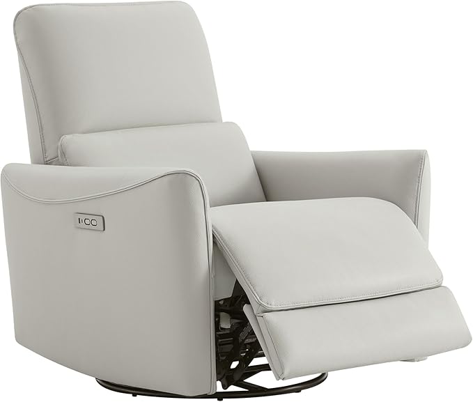 CHITA Power Recliner Chair Swivel Glider, FSC Certified Upholstered Faux Leather Living Room Nursery Reclining Sofa Chair with Lumbar Support, Cream-Ruum Studio Home