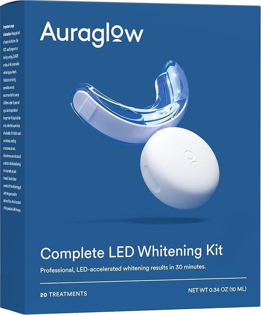 Auraglow Teeth Whitening Kit, LED Accelerator Light, 35% Carbamide Peroxide Teeth Whitening Gel, 20+ Whitening Treatments, Whitens up to 10 Shades in 7 Days-Ruum Studio Home