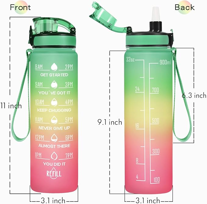 Enerbone Water Bottle, Leakproof BPA & Toxic Free, Motivational Water Bottle with Times to Drink and Straw, Fitness Sports Water Bottle with Strap for Office, Gym, Outdoor Sports-Ruum Studio Home
