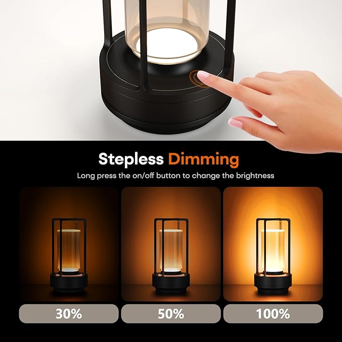 Portable Metal Table Lamp for Indoor/Outdoor ,Rechargeable Cordless LED Lamp, 3-Colour Infinitely Dimming Battery Powered Small Desk Lamp, Restaurant/Bedroom/Bar/Coffee/Camping Light (Black Set of 2)-Ruum Studio Home