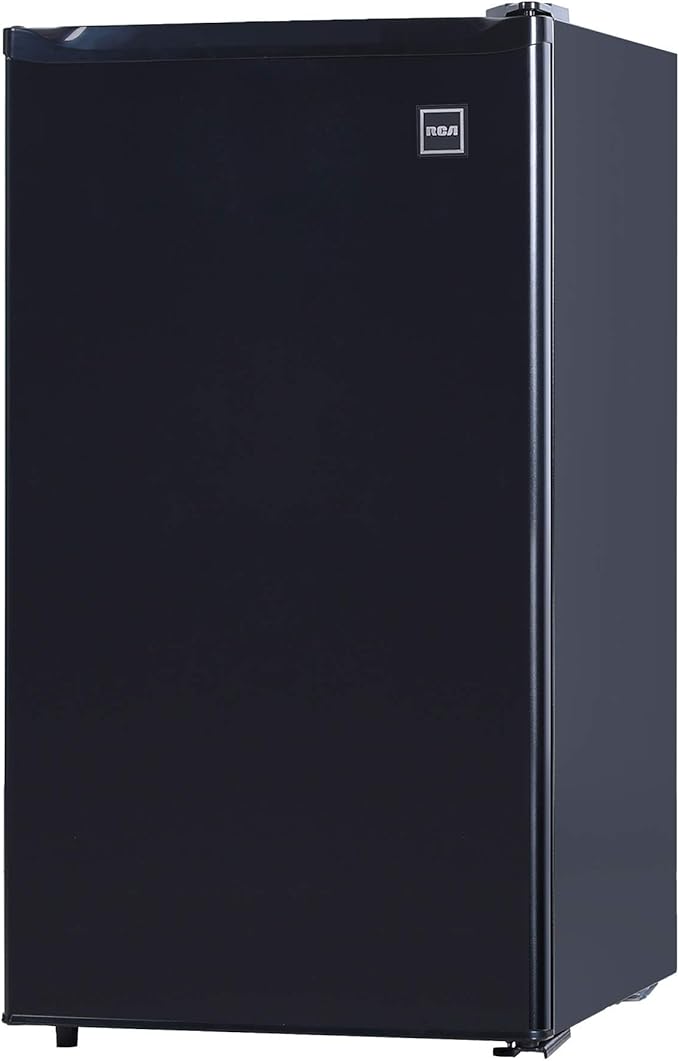 RCA RFR321-B-Black-COM RFR321 Single Mini Refrigerator-Freezer Compartment-Adjustable Thermostat Control-Reversible Doors-Ideal for Dorm, Office, RV, Garage, Apartment-Black Cubic Feet, 3.2 CU.FT-Ruum Studio Home