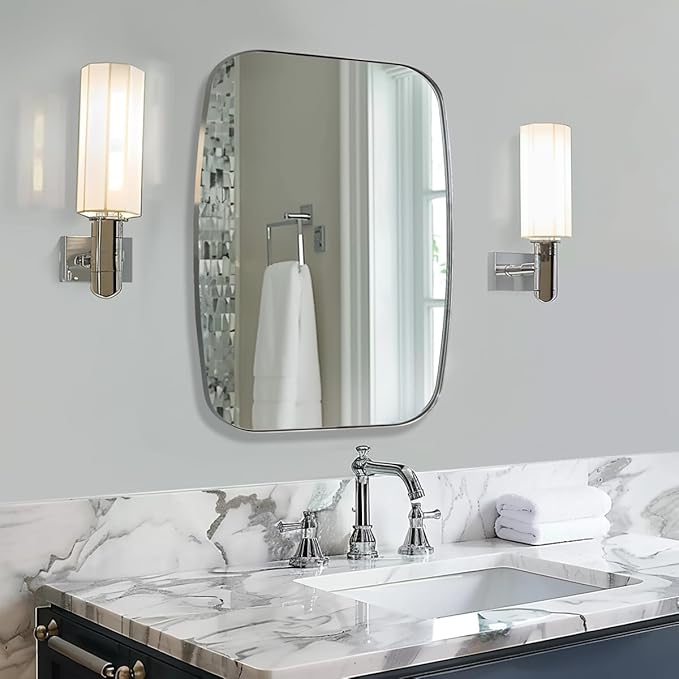 ANDY STAR Chrome Bathroom Mirror, 28x36 Inch Stainless Steel Metal Frame Oblong Bathroom Mirror for Vanity, 1’’ Deep Wall Mounted Vertically/Horizontal-Ruum Studio Home