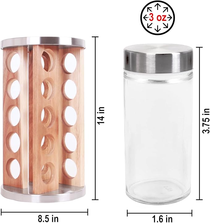Orii 20 Jar Spice Rack with Spices Included - Tower Organizer for Kitchen Spices and Seasonings, (Natural Acacia Wood)-Ruum Studio Home