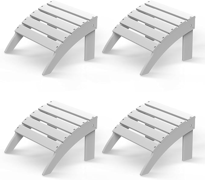 GREENVINES Adirondack-Ottoman | Set of 4 | HDPE Plastic | Outdoor Footrest | All Weather | Foot Rest | Foot Stool | White | for Adirondack Chair | for Patio Backyard Pool-Ruum Studio Home