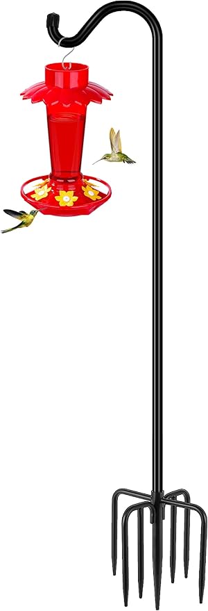 Gtongoko Adjustable Shepherds Hooks for Outdoor 76 Inch Bird Feeder Pole with 7 Prongs Base, 3/4 Inch Thick Heavy Duty for Hanging Bird Feeder, Plant Baskets,1 Pack-Ruum Studio Home