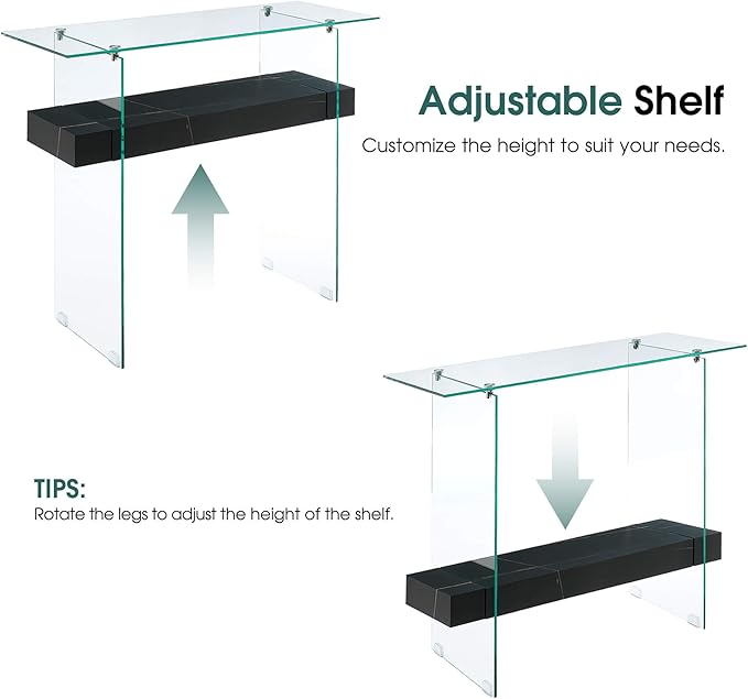 ivinta Glass Console Table with Storage, 39.4" Modern Sofa Table for Living Room, Foyer, Hallway, Bedroom 5101 (Black)-Ruum Studio Home