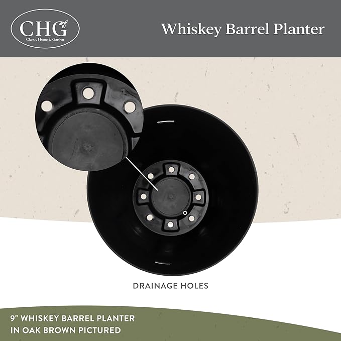 Classic Home & Garden Whiskey Barrel Planters - Wooden Finish Flower Planter Pot - Decorative Garden Pots - Indoor & Outdoor Resin Planters - Weather-Resistant Planting Pots (15” Oak Brown, Pack Of 1)-Ruum Studio Home
