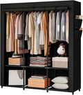 SORCEDAS Portable Closet Wardrobe Storage Organizer Metal Hanging Rack Non-Woven Fabric 50 Inch (Black)-Ruum Studio Home