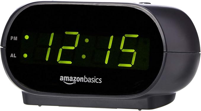 Amazon Basics Small Digital Oval Alarm Clock With LED Display, Nightlight & Battery Backup, Black, 4.5 x 3.5 x 2.4 Inches-Ruum Studio Home