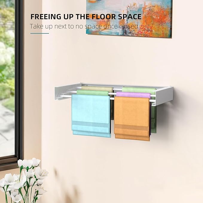 Laundry Drying Rack Collapsible, Wall Mounted Clothes Drying Rack Wall, Space Saving Drying Rack for Laundry, 19.8" Wide, 3 Aluminum Rods, 50 lb Capacity-Ruum Studio Home