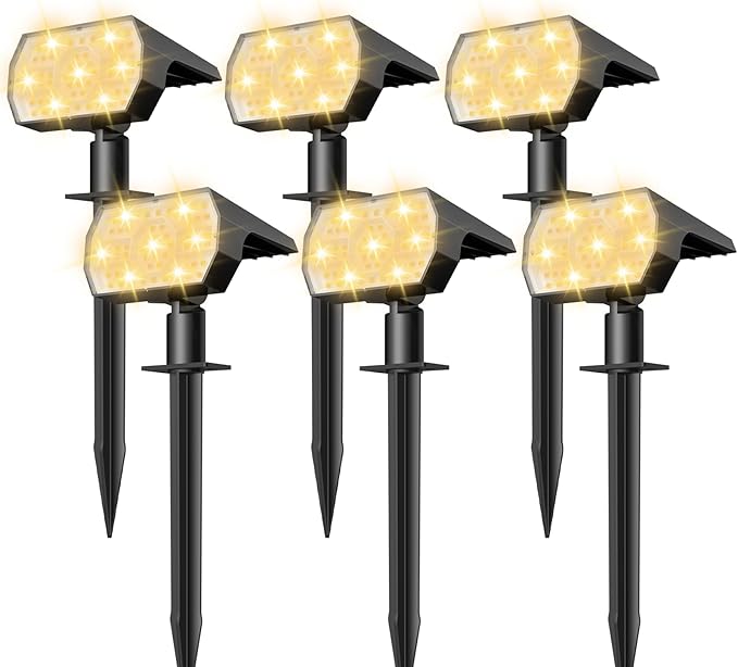 NYMPHY Solar Lights Outdoor Waterproof IP68, 56 LED 3 Lighting Modes Solar Powered Garden Yard Spot Solar Lights for Christmas Outside Landscape- 6 Pack (Warm White)-Ruum Studio Home