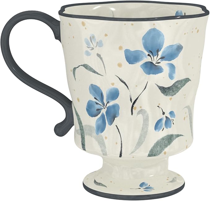 360ml -12.17oz Painted Forget-Me-Not Floral Ceramic Mug - Cute Coffee Cup for Latte, Espresso - Gift for Women, Dishwasher Safe-Ruum Studio Home