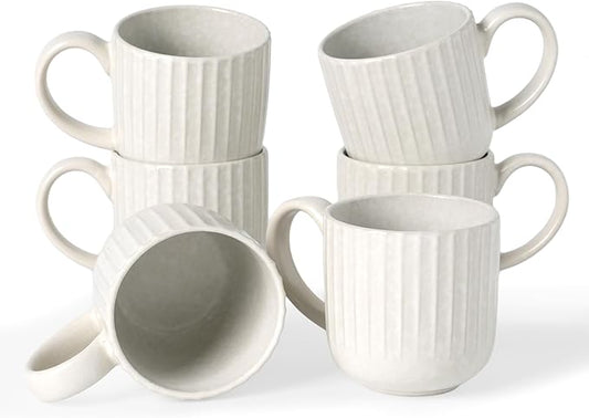 famiware Coffee Mugs Set of 6, Starlight 11 oz Mug Cup Set with Handle for Coffee, Tea, Cocoa, Milk - Ceramic Stoneware Mug Set, Matte White-Ruum Studio Home