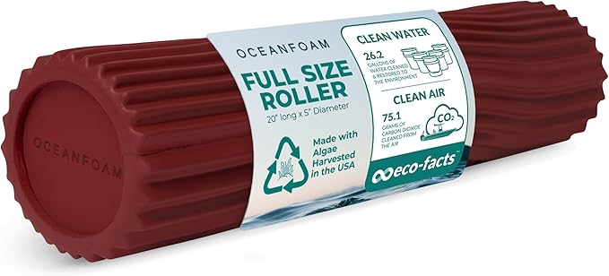 Oceanfoam Tidal Roller - Maroon - Muscle Massage Foam Roller for Back Pain & Stretching - Firm and Ergonomic Wide Wave Textured - Yoga, Athletics, & Wellness - Full Size, 20" x 5"-Ruum Studio Home
