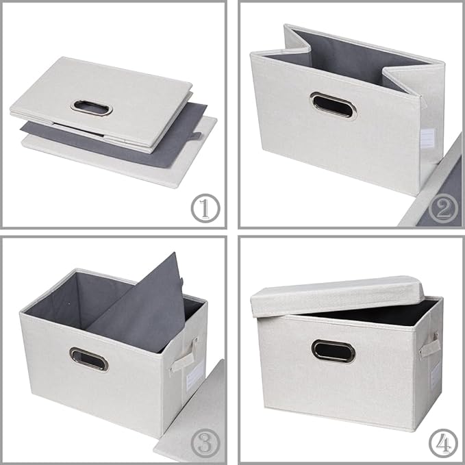 PRANDOM Large Collapsible Storage Bins with Lids [3-Pack] Fabric Foldable Storage Boxes Organizer Containers Baskets Cube with Cover for Home Bedroom Closet Office Beige(17.3x11.8x11.8)-Ruum Studio Home